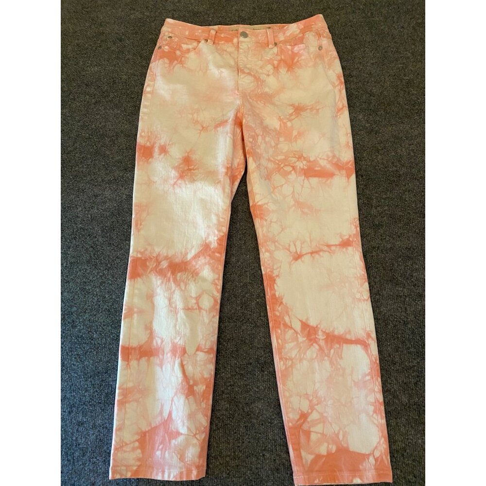Soft Surroundings Ultimate Tie-Dye Ankle Jeans Womens 8 White/Pink Skinny‎ Denim - Picture 4 of 9